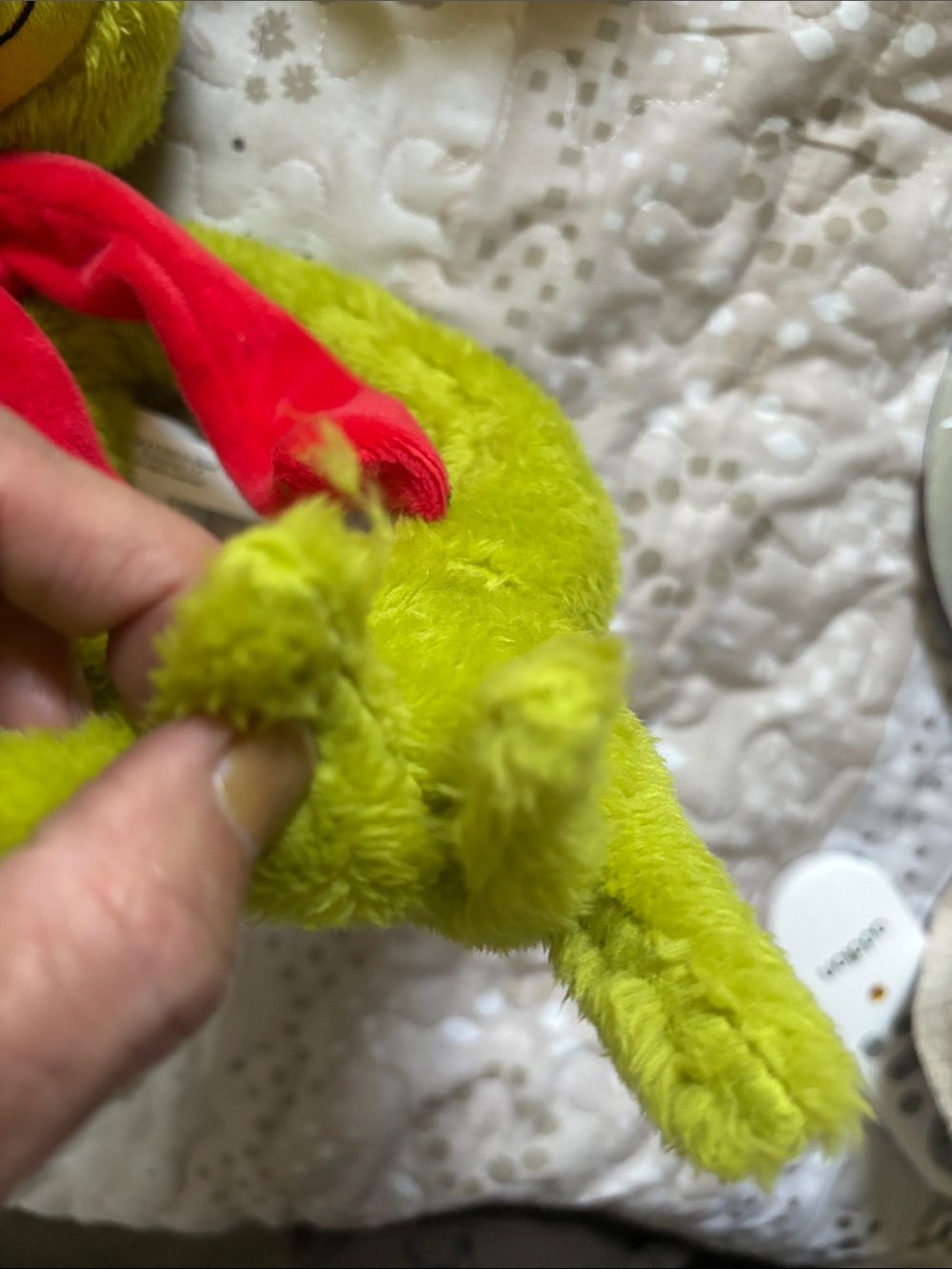 Festive Grinch Plush Holiday tree topper in Bright Green with Red Hat - Picture 6 of 7